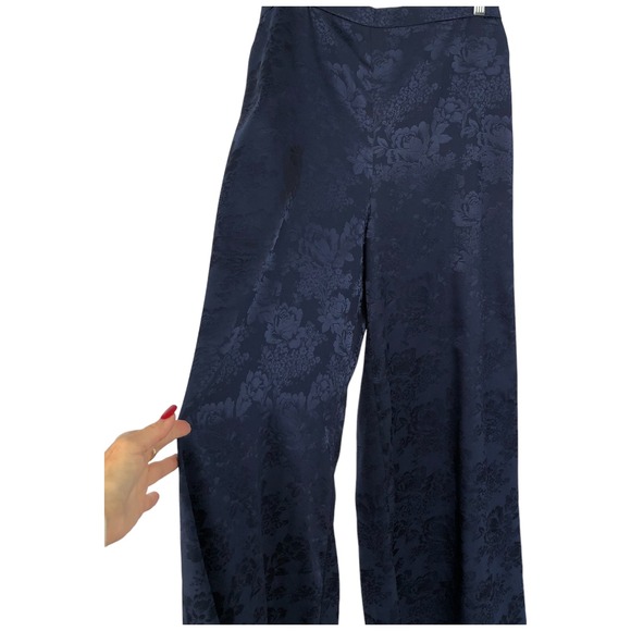 Prelude‎ Navy Wide Leg High Waist Navy Silky Flowy Modern Sz L Trouser Pants NWT - Picture 1 of 13